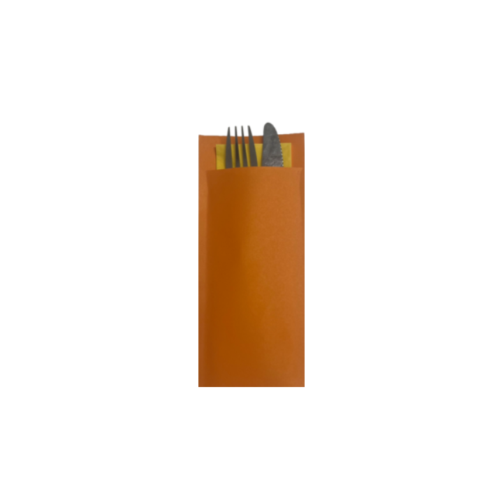 Bestekzakjes, 8.5x20.2cm, oranje, geel servet (500 stuks) - 1