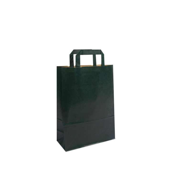 Draagtas, papier, 22+10x31cm, platte lus, groen (250 stuks) - 0