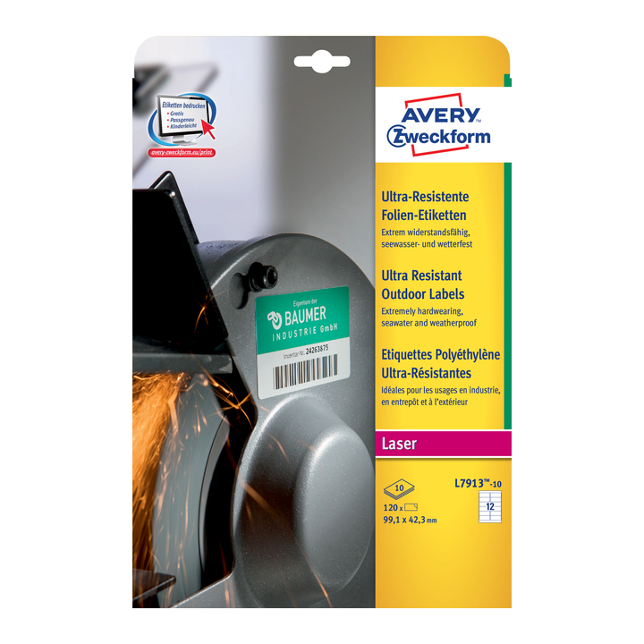 Etiket avery l7913-10 99.1x42.3 polyester wt 120st(l7913-10) - 0