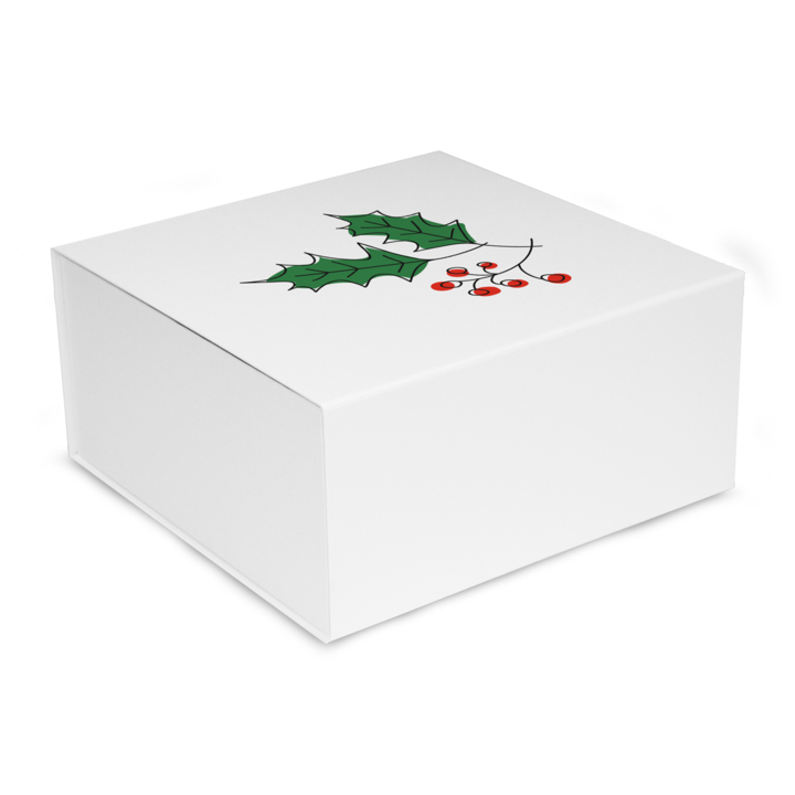 Luxe kerstmagneetdoos , Holly Berry, 22x16,5x3cm , wit (25) - 0