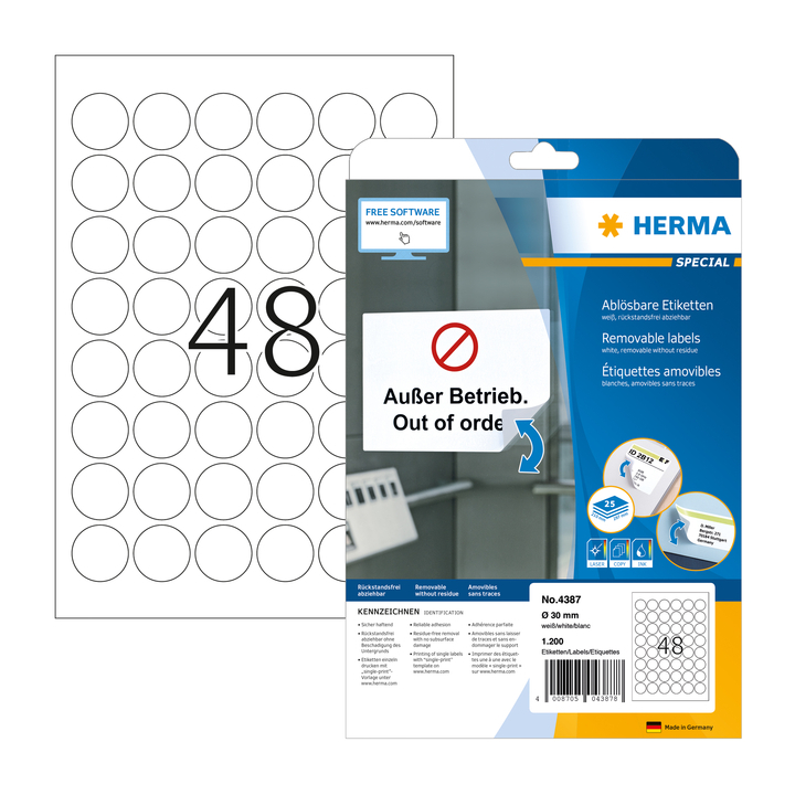 Etiket herma superprint 4387 rond 30mm 1200st - 0