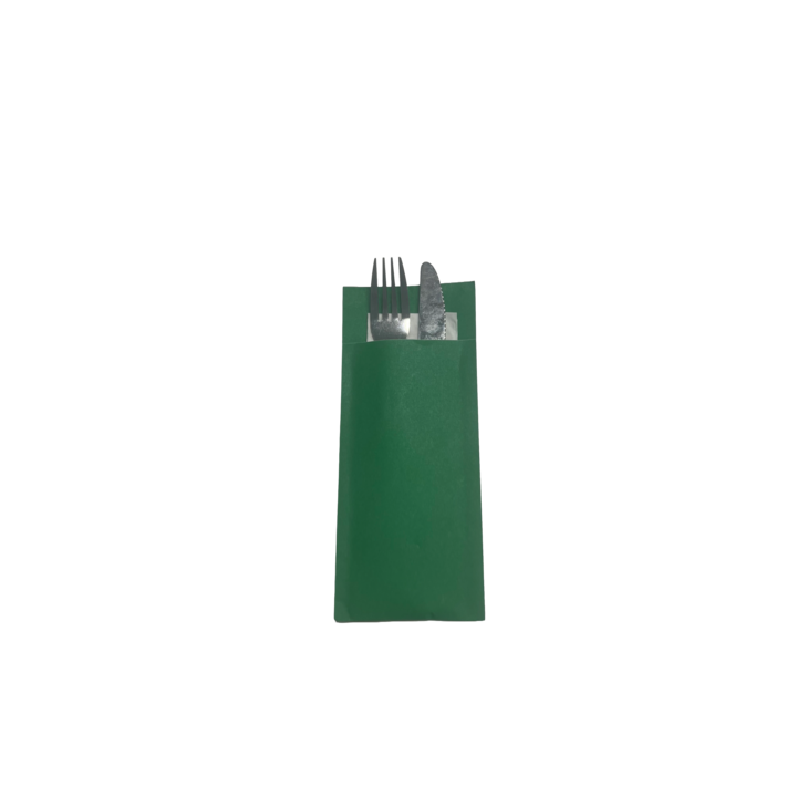 Bestekzakjes, 8.5x20.2cm, donker groen, wit servet (500 stuks) - 1
