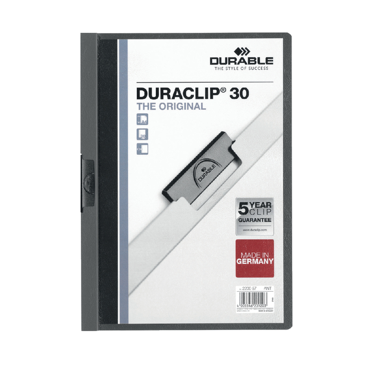 Klemmap durable 2200 a4 pl/tr 3mm antraciet/grijs(220058) - 0