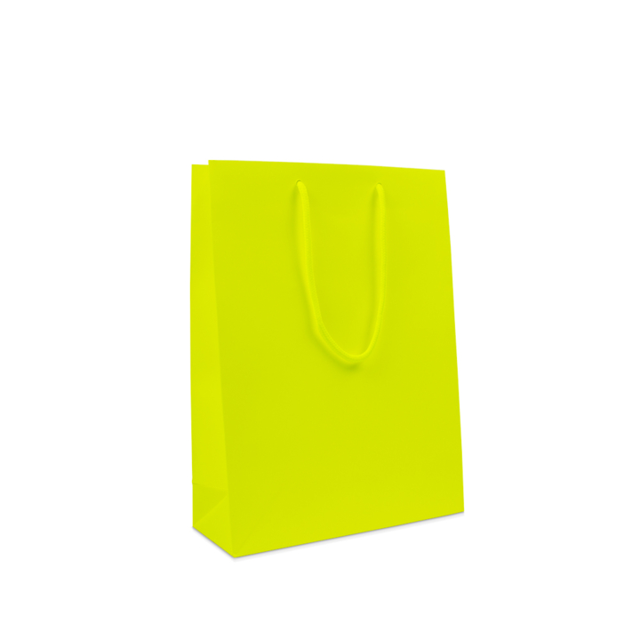 Luxe draagtas, papier, 26+10x35cm, fluor mat geel (100 stuk) - 0