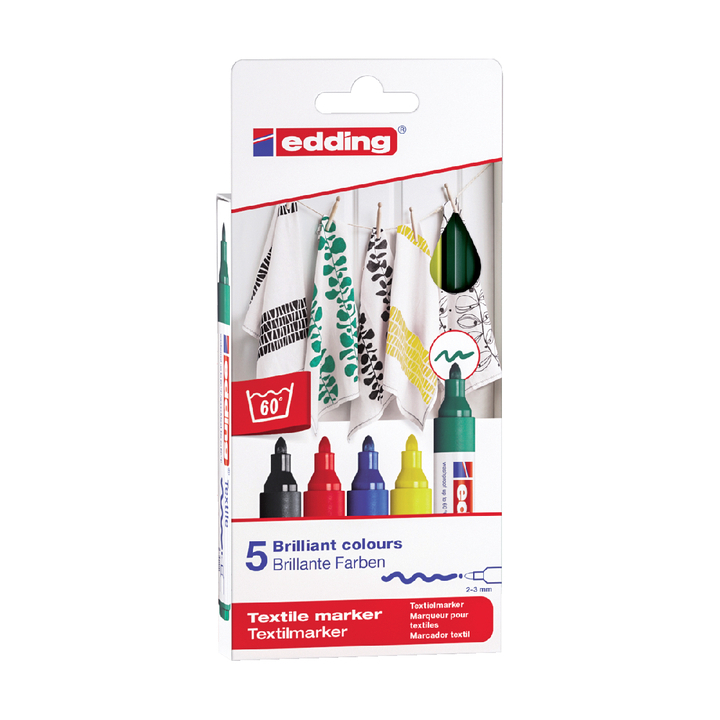 Viltstift edding 4500 textiel rond 2-3mm basis ass(4-4500-5s - 0