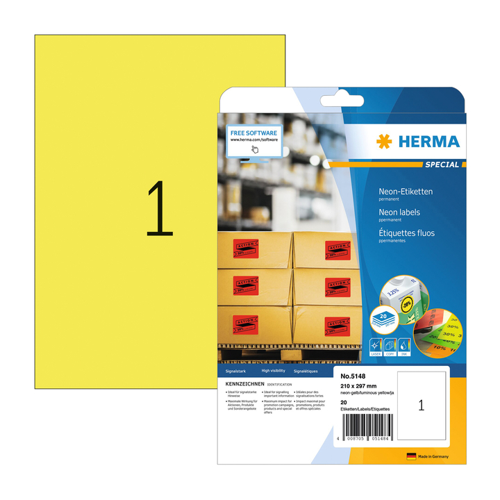 Etiket herma 5148 210x297mm a4 lc 20st fl gl(5148) - 0