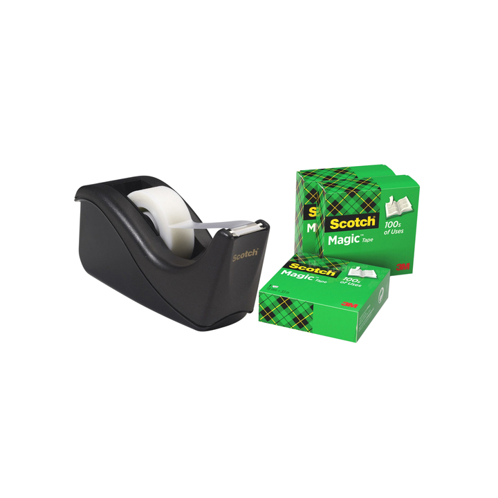 Plakbandhouder scotch c60 zwart + 4 rol magic tape(c60bk4) - 0