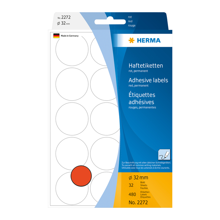 Etiket herma 2272 rond 32mm 480st rood - 0