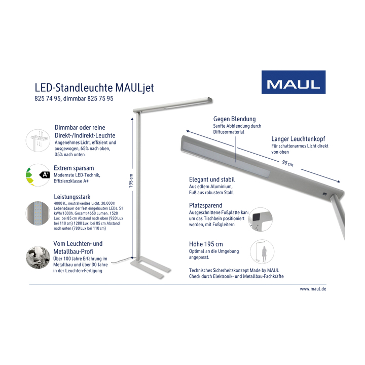 Vloerlamp maul jet led dimbaar hg 195 cm zilver(8257595) - 2