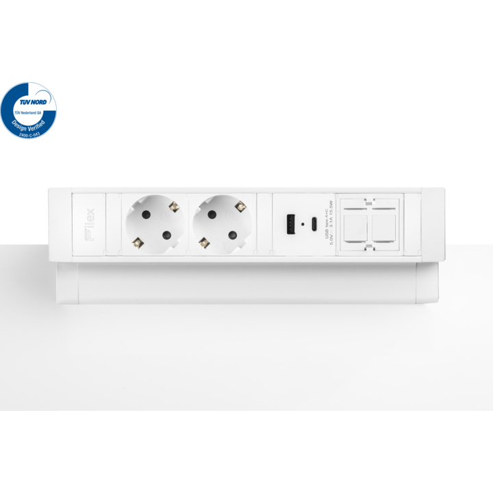 Filex, Power Desk Up 2.0, 2x 230V, keystone, 1x USB A+C, wit - 0