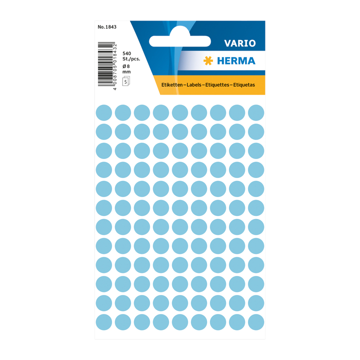 Herma, etiket rond, 8mm, blauw, 1843 (540 stuks) - 0
