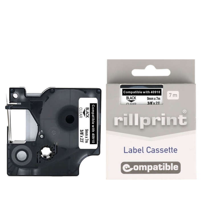 Lettertape compatible dymo 40910 9mmx7m transp/zwart - 2