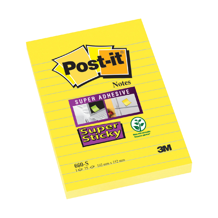 Memoblok 3m post-it 660-s super sticky+lyn 102x152 - 0