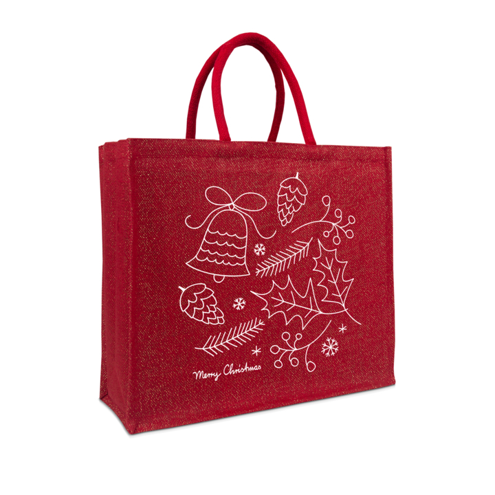 Jute glitter kersttas, Christmas Doodle, 45+17x40, rood (50) - 0