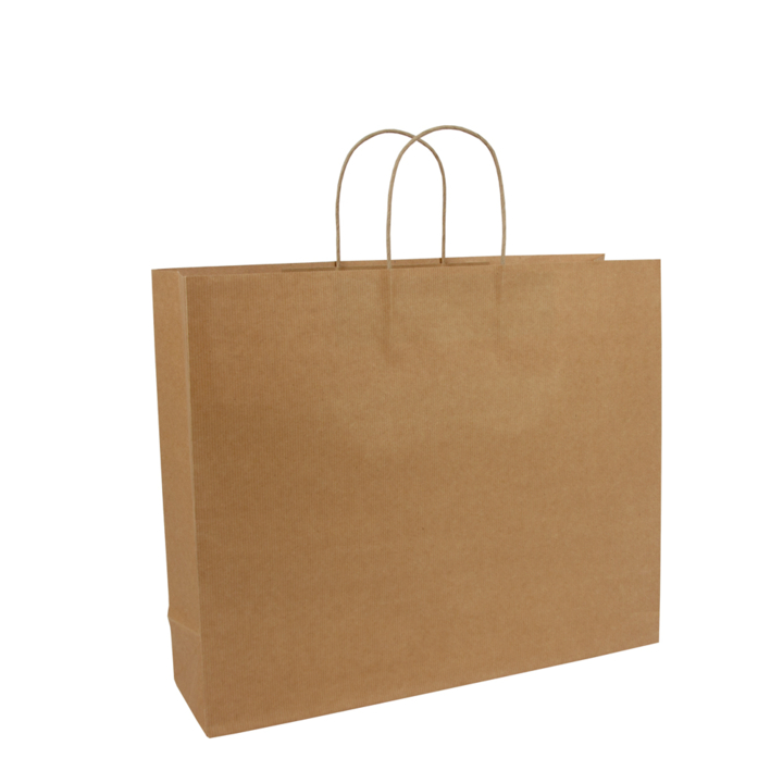 Draagtas, papier, gedraaid koord, 42+12x35cm, bruin (250 st) - 0