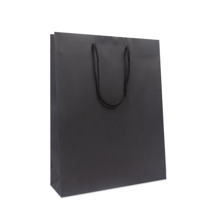 Luxe draagtas, papier, 31+10x40cm, zwart, koorden (100 stuk) - 0