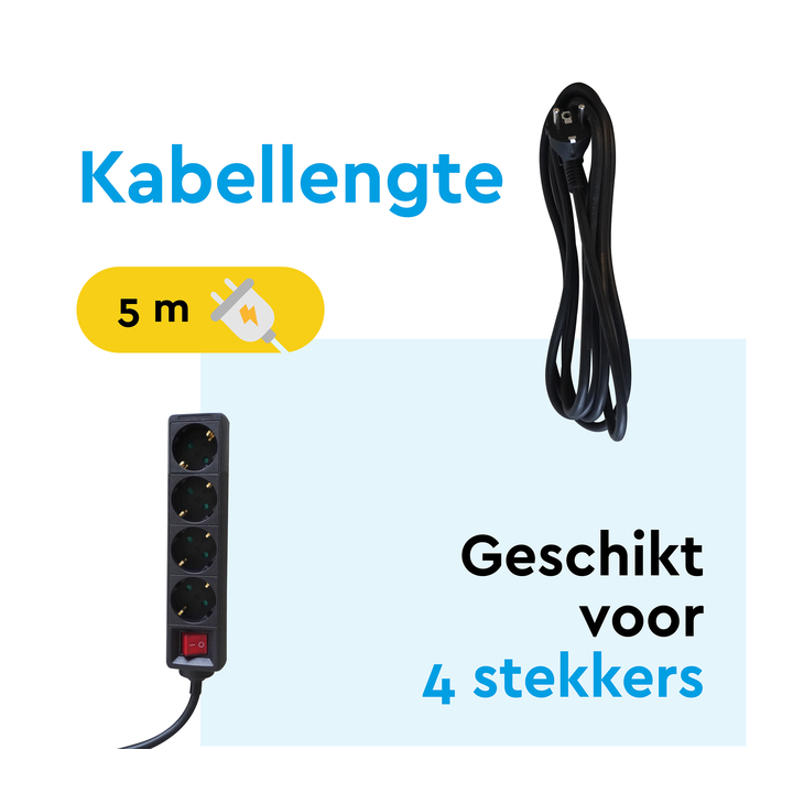 Stekkerdoos brasq 4 voudig 5 meter zwart(8742628) - 2