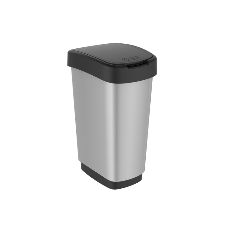 Twist, afvalbak, 50 liter, zilver/zwart, VB 146489 - 0