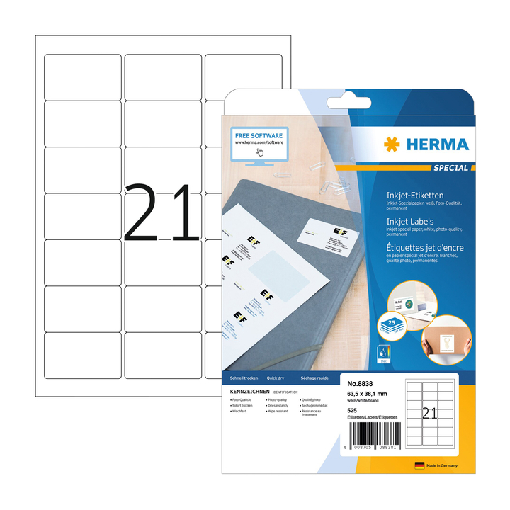 Etiket herma inkprint 8838 63.5x38.1mm 525st - 0