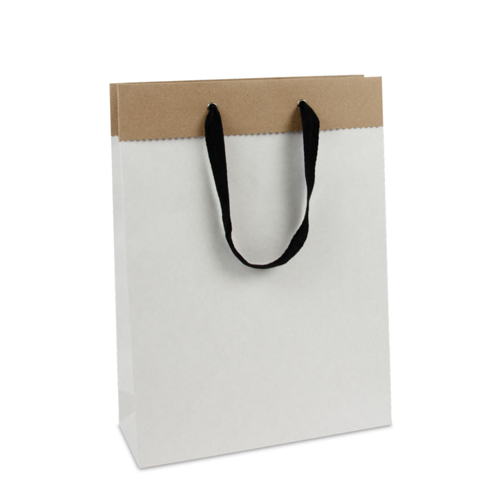 Draagtas, papier, 26+10x35cm, recycled, wit-bruin (100 stuk) - 0