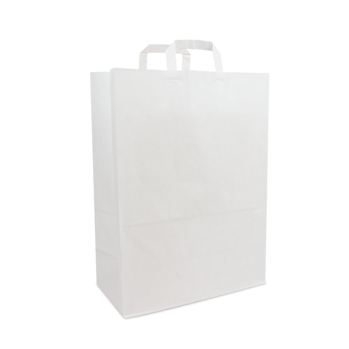 Draagtas, papier, 32+17x44cm, platte lus, wit (250 stuks) - 0