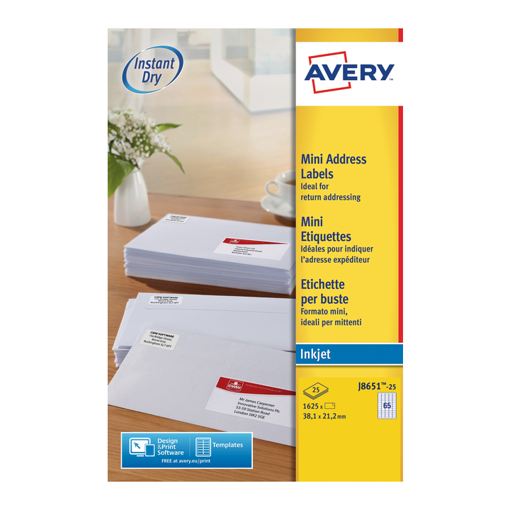 Etiket avery j8651-25 38.1x21.2mm 1625st - 0