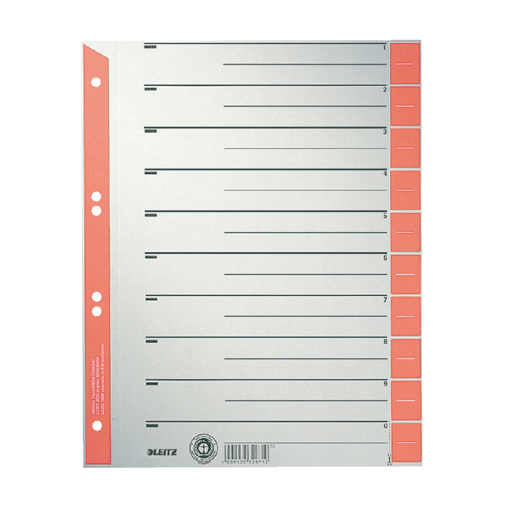 Scheidingsbladen leitz 1652 karton 230gr a4 rood - 0