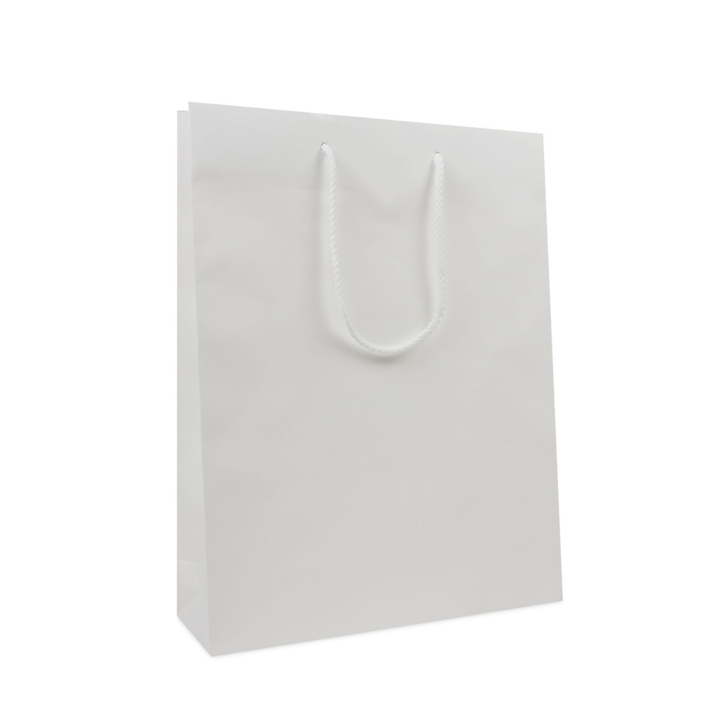 Luxe draagtas, papier, 31+10x40cm, wit, koorden (100 stuk) - 0