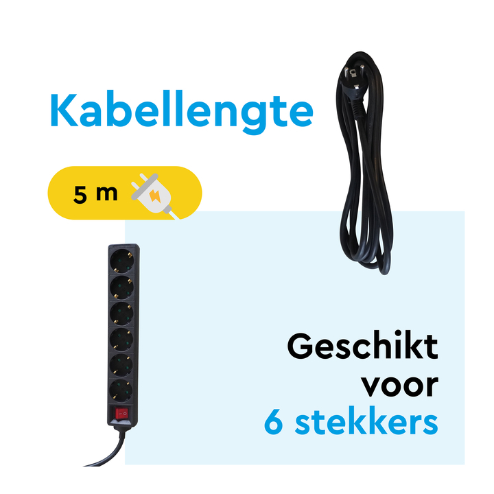 Stekkerdoos brasq 6 voudig 5 meter zwart(8742630) - 2