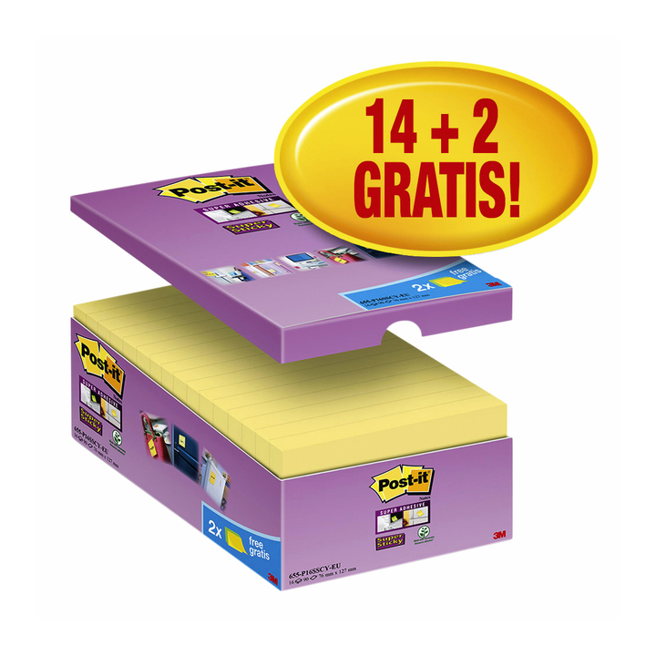 Memoblok 3m post-it 655 76x127mm ss geel(655-p16) - 0