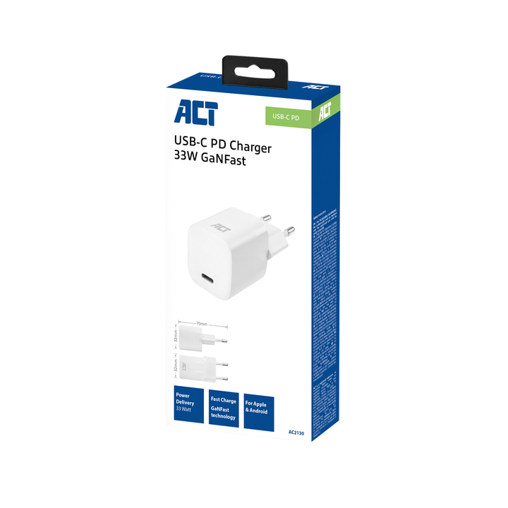 Oplader act usb-c compact ganfast 33w wit(ac2130) - 1