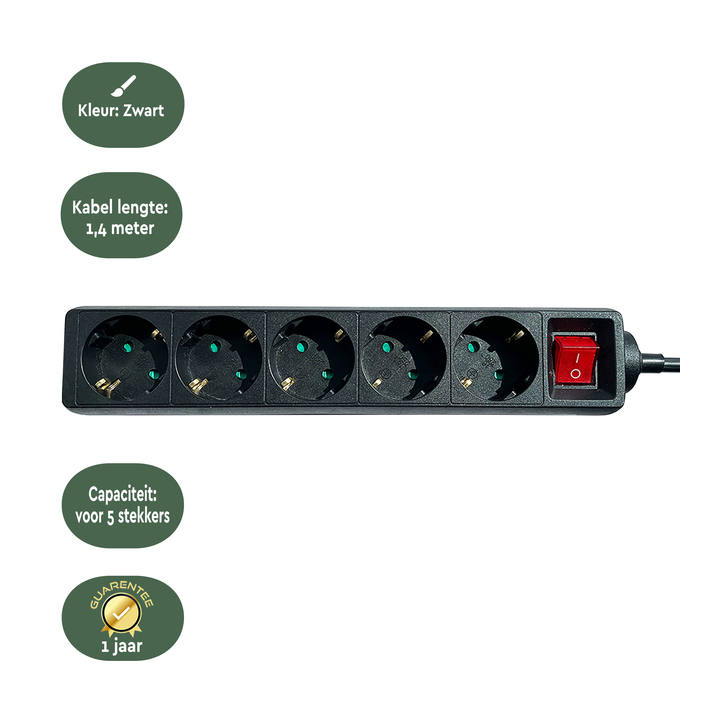 Stekkerdoos brasq  5 voudig 1.4 meter zwart(8742613) - 2