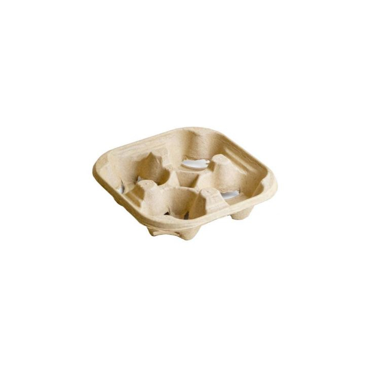 Draagtray, kartonpulp voor 4 bekers (200 stuks) - 0