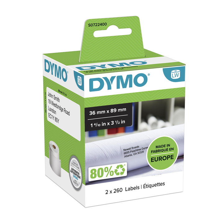 Label etiket dymo 99012 36mmx89mm adres wit (2x 260st) - 0