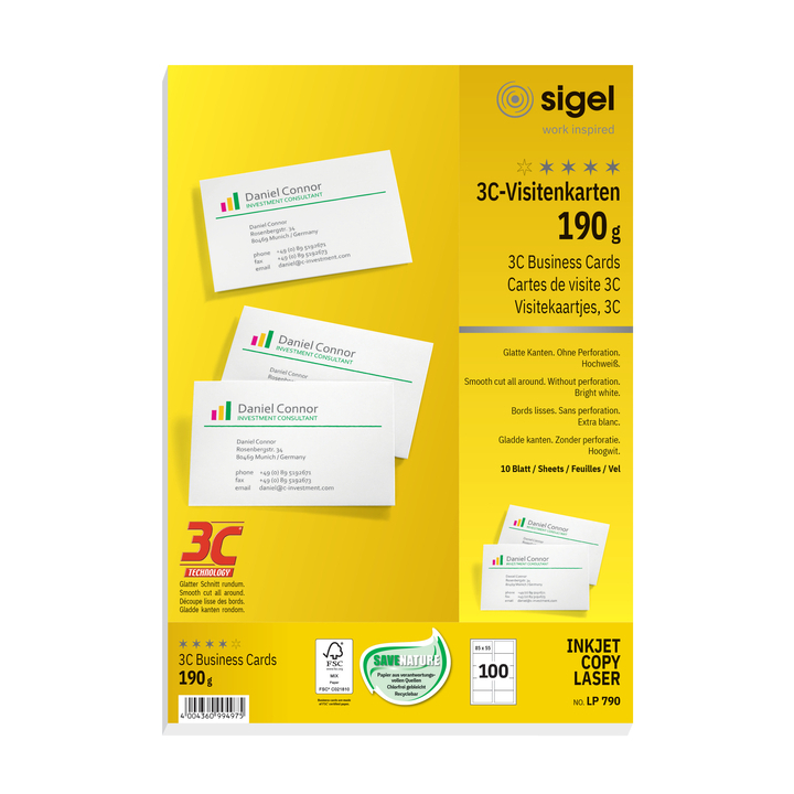 Visitekaartjes sigel 3c 190gr gladde zijden wt(si-lp790) - 0