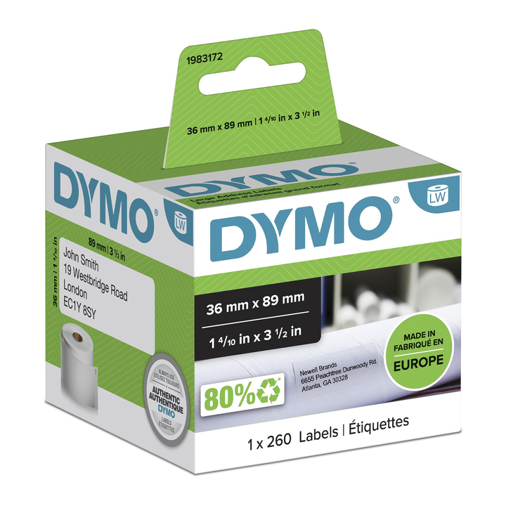 Label etiket dymo 19831 89mmx36mm adres 1x260 wit(1983172) - 0