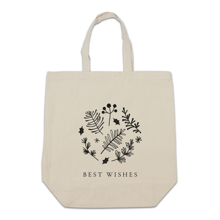 Kerst canvas tote bag , Best Wishes, 42x44+2x7cm ecru (100) - 0