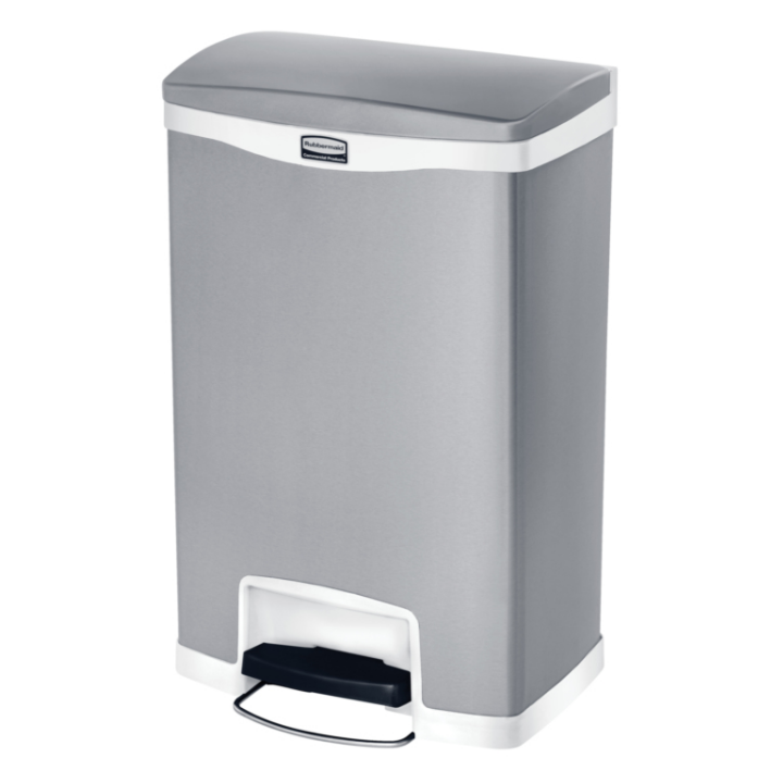 Rubbermaid, pedaalemmer, 50 liter, mat RVS/wit, VB 224818 - 0