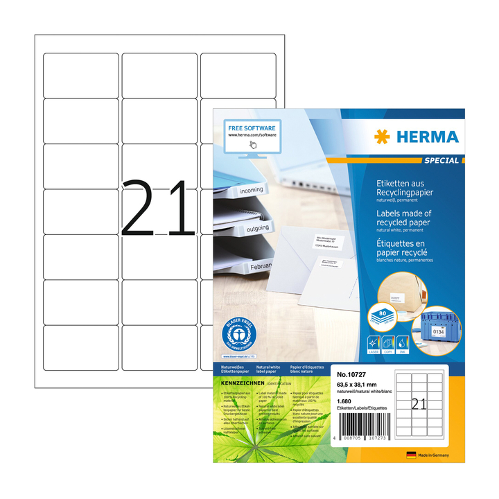 Etiket herma recycling 63.5x38.1mm wit(10727) - 0
