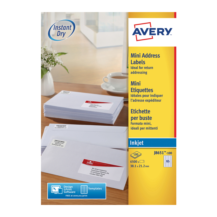 Etiket avery j8651-100 38.1x21.2mm 6500st - 0