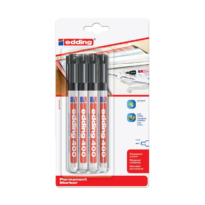 Viltstift edding 400 perm rond 1mm zwart blis/4 - 0