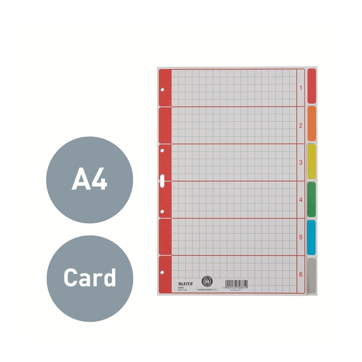 Tabbladen leitz 4350 a4 4r karton 6dlg grijs - 2