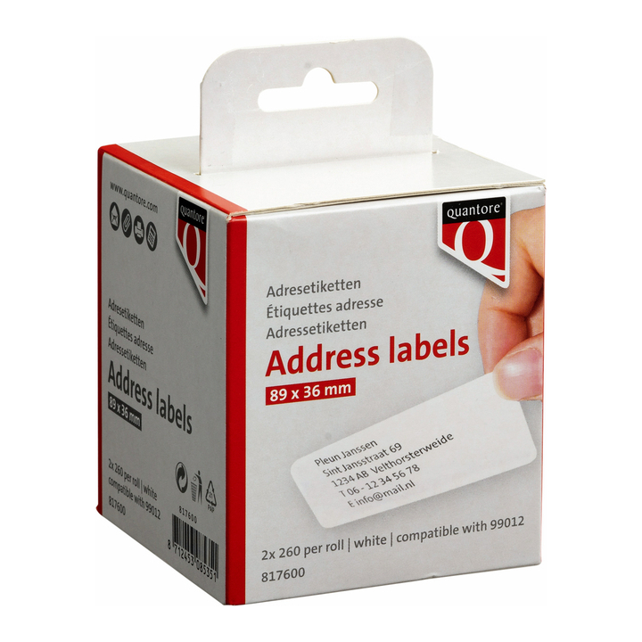 Label etiket quantore 99012 89mmx36mm adres wit(q99012) - 0