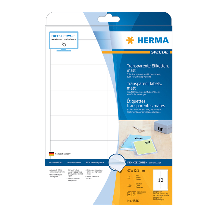 Transparante folie-etiketten mat a4 97x42,3mm 10(4586) - 0