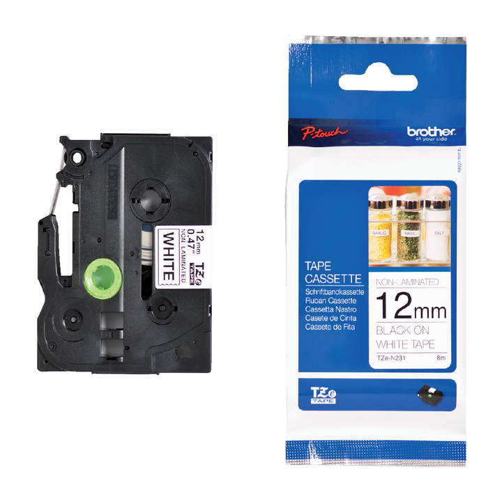 Lettertape brother p-touch tze-n231 12mm wit/zwart - 0