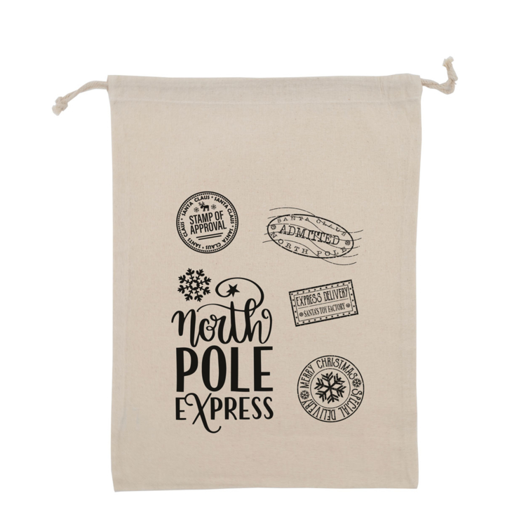 Kerst katoenen geschenkzak , North Pole Express, 21x30 (100) - 0