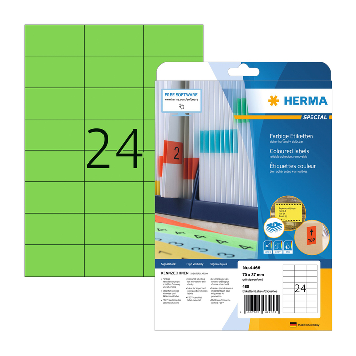 Etiket herma superprint 4469 70x37mm groen 600st - 0