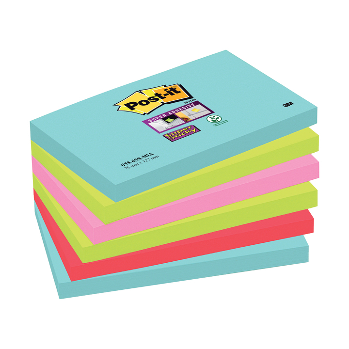 Memoblok 3m post-it 655 super sticky 76x127mm miami(655-ssmi - 0