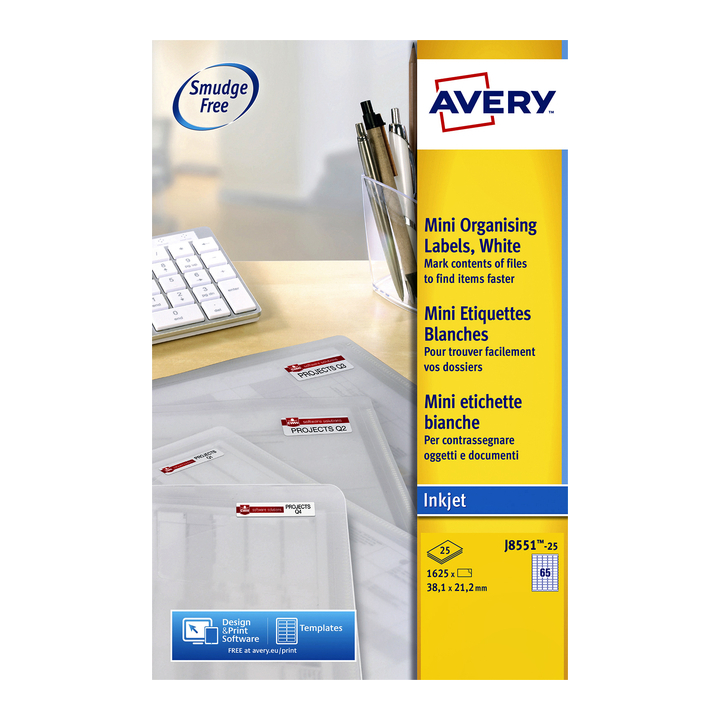Etiket avery j8551-25 38.1x21.2mm 1625st transp - 0