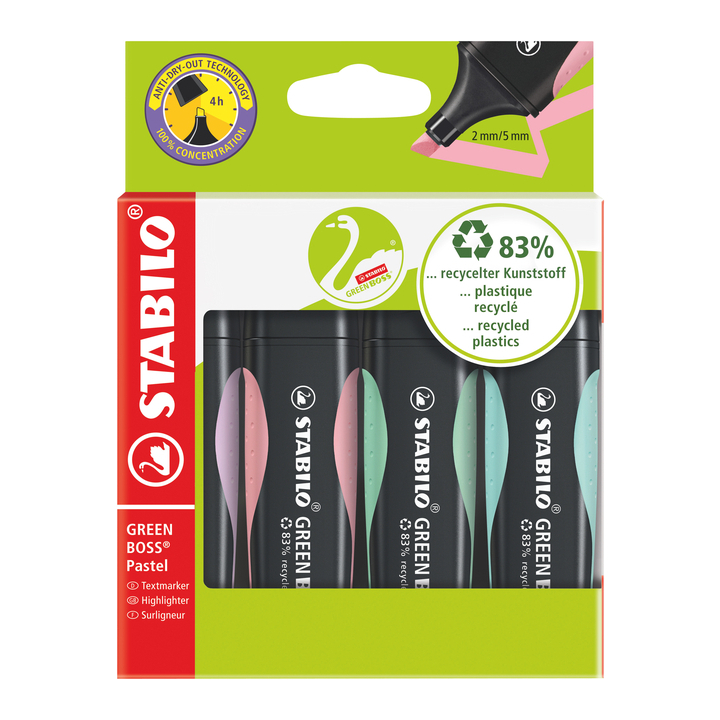 Markeerstift stabilo green boss etui 4 kleuren(6070/4-2) - 0